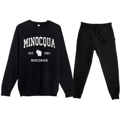 Minocqua Wisconsin Wi Vintage Athletic Premium Crewneck Sweatsuit Set