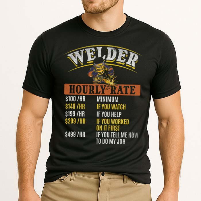 Metal Worker Welding MIG Welder Funny Welder Hourly Rate Cooling Performance Crew T-Shirt