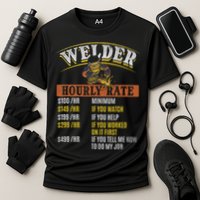 Metal Worker Welding MIG Welder Funny Welder Hourly Rate Cooling Performance Crew T-Shirt