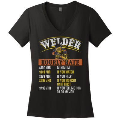 Metal Worker Welding MIG Welder Funny Welder Hourly Rate Women's V-Neck T-Shirt