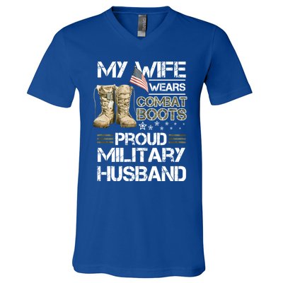 My Wife Wears Combat Boots Proud Military Husband Cute Gift V-Neck T-Shirt