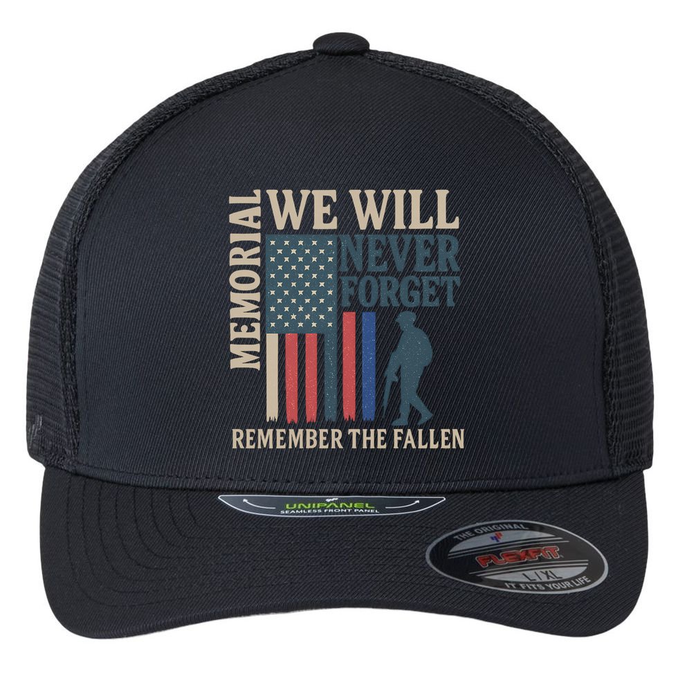 Memorial We Will Never Forget Flexfit Unipanel Trucker Cap