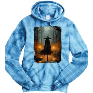 Mystical Witch Walking The Forest Halloween Gothic Painting Tie Dye Hoodie