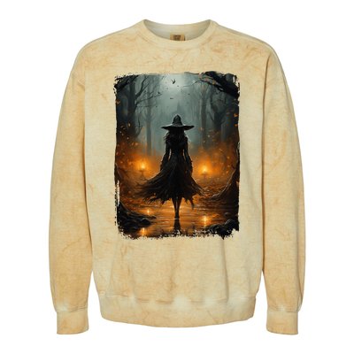 Mystical Witch Walking The Forest Halloween Gothic Painting Colorblast Crewneck Sweatshirt