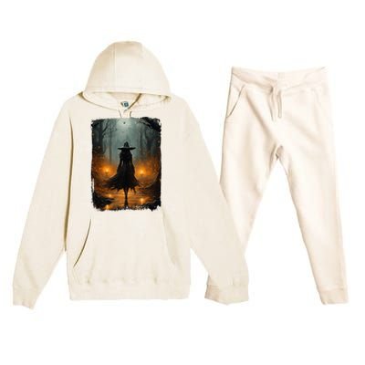 Mystical Witch Walking The Forest Halloween Gothic Painting Premium Hooded Sweatsuit Set