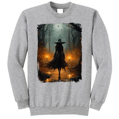 Mystical Witch Walking The Forest Halloween Gothic Painting Tall Sweatshirt