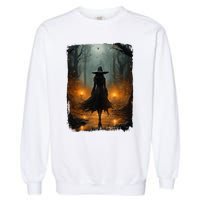 Mystical Witch Walking The Forest Halloween Gothic Painting Garment-Dyed Sweatshirt