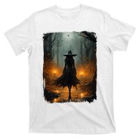 Mystical Witch Walking The Forest Halloween Gothic Painting T-Shirt