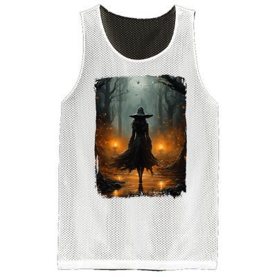 Mystical Witch Walking The Forest Halloween Gothic Painting Mesh Reversible Basketball Jersey Tank