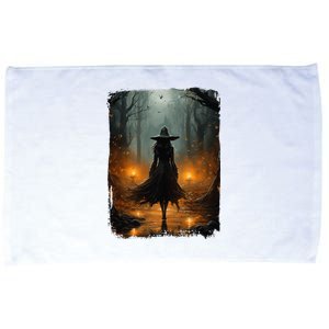 Mystical Witch Walking The Forest Halloween Gothic Painting Microfiber Hand Towel