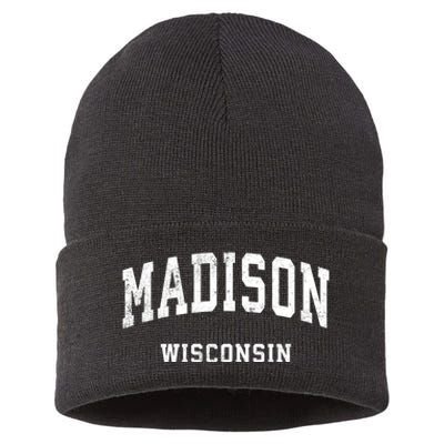 Madison Wisconsin Wi Vintage Athletic Sports Sustainable Knit Beanie