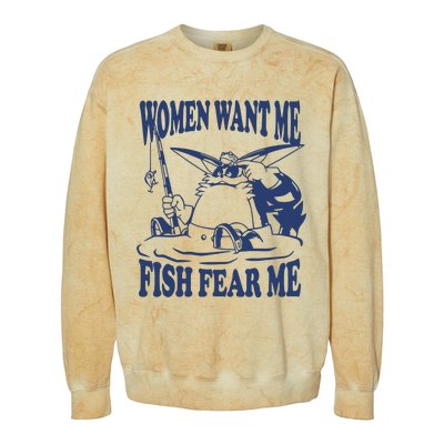 Mamono World Women Want Me Fish Fear Me Colorblast Crewneck Sweatshirt