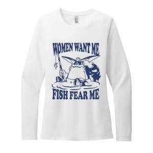 Mamono World Women Want Me Fish Fear Me Womens CVC Long Sleeve Shirt