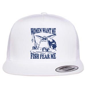 Mamono World Women Want Me Fish Fear Me Flat Bill Trucker Hat