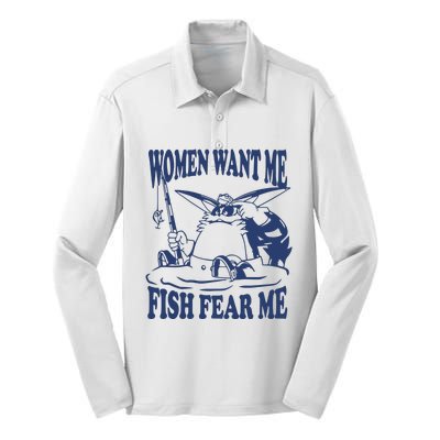 Mamono World Women Want Me Fish Fear Me Silk Touch Performance Long Sleeve Polo