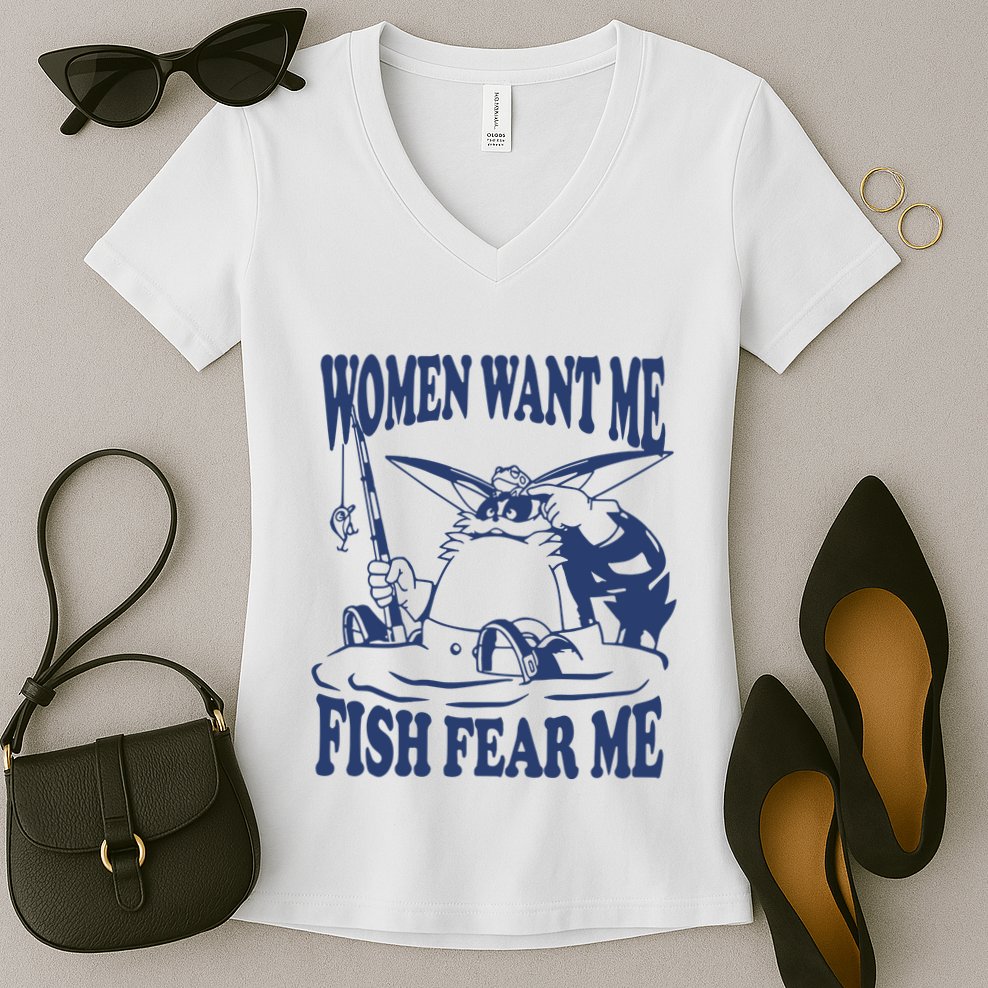Mamono World Women Want Me Fish Fear Me Women's V-Neck T-Shirt