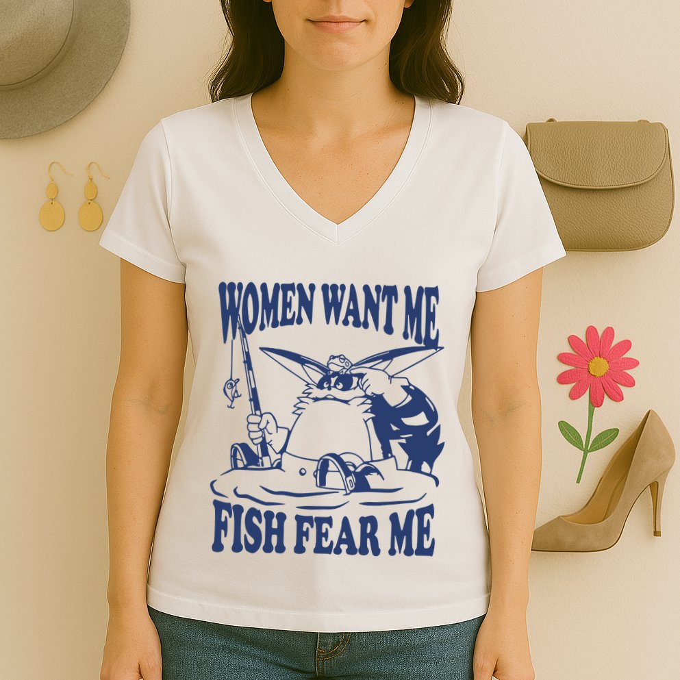 Mamono World Women Want Me Fish Fear Me Women's V-Neck T-Shirt