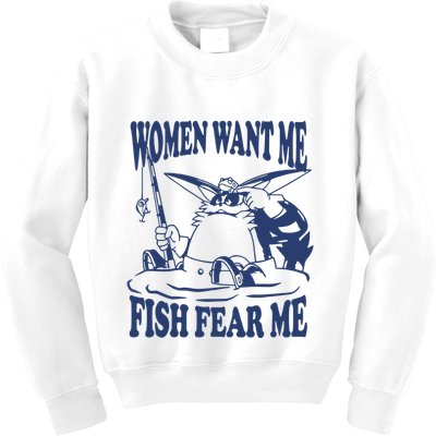 Mamono World Women Want Me Fish Fear Me Kids Sweatshirt