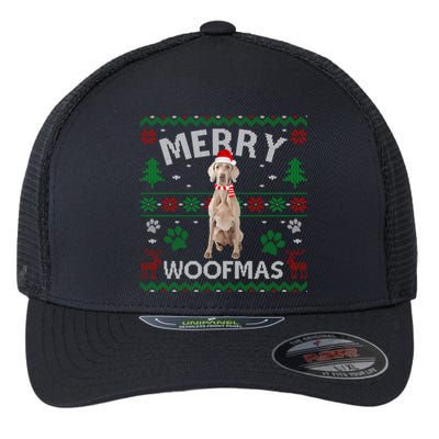 Merry Woofmas Weimaraner Ugly Sweater Santa Hat Gift Flexfit Unipanel Trucker Cap