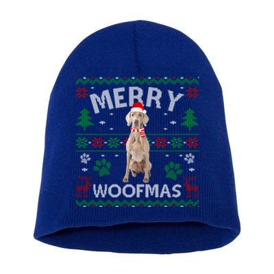 Merry Woofmas Weimaraner Ugly Sweater Santa Hat Gift Short Acrylic Beanie