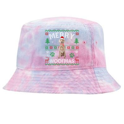 Merry Woofmas Weimaraner Ugly Sweater Santa Hat Gift Tie-Dyed Bucket Hat