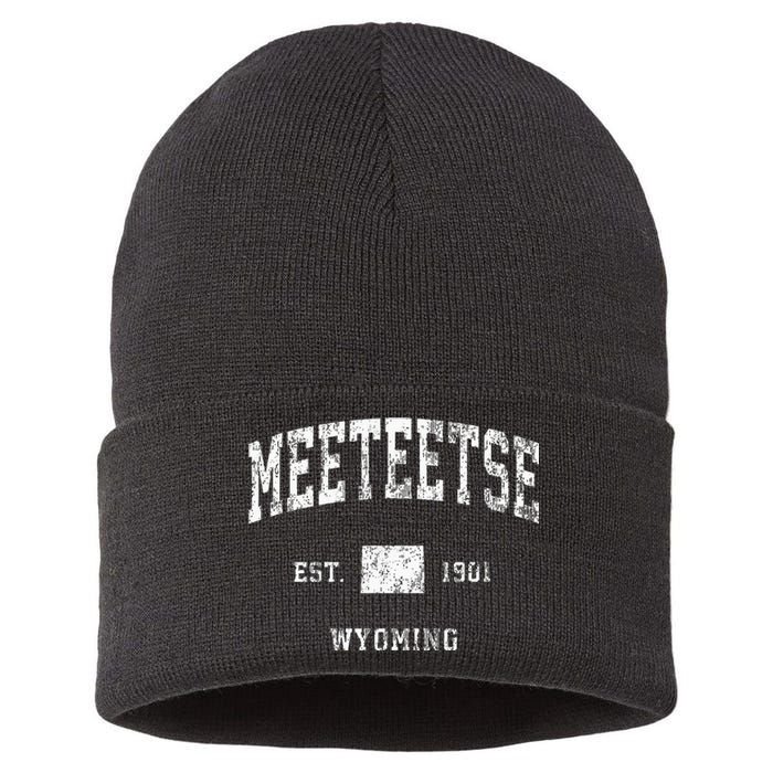 Meeteetse Wyoming Wy Vintage Athletic Sports Design Sustainable Knit Beanie