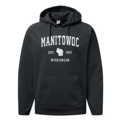 Manitowoc Wisconsin Wi Vintage Sports Performance Fleece Hoodie