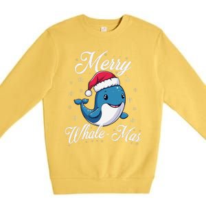 Merry Whalemas Whale With Santa Hat Orcas Christmas Puns Premium Crewneck Sweatshirt