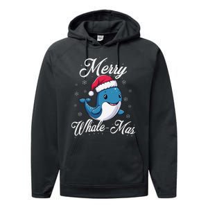 Merry Whalemas Whale With Santa Hat Orcas Christmas Puns Performance Fleece Hoodie