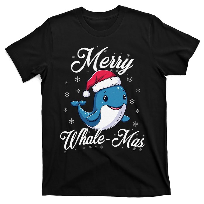 Merry Whalemas Whale With Santa Hat Orcas Christmas Puns T-Shirt