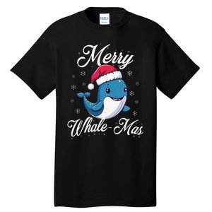 Merry Whalemas Whale With Santa Hat Orcas Christmas Puns Tall T-Shirt