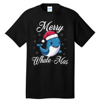 Merry Whalemas Whale With Santa Hat Orcas Christmas Puns Tall T-Shirt