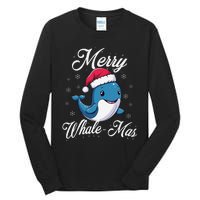 Merry Whalemas Whale With Santa Hat Orcas Christmas Puns Tall Long Sleeve T-Shirt