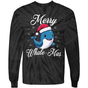 Merry Whalemas Whale With Santa Hat Orcas Christmas Puns Tie-Dye Long Sleeve Shirt