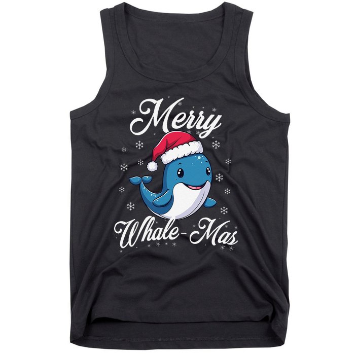 Merry Whalemas Whale With Santa Hat Orcas Christmas Puns Tank Top