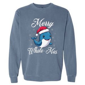 Merry Whalemas Whale With Santa Hat Orcas Christmas Puns Garment-Dyed Sweatshirt