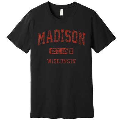 Madison Wisconsin Wi Vintage Athletic Sports Design Premium T-Shirt