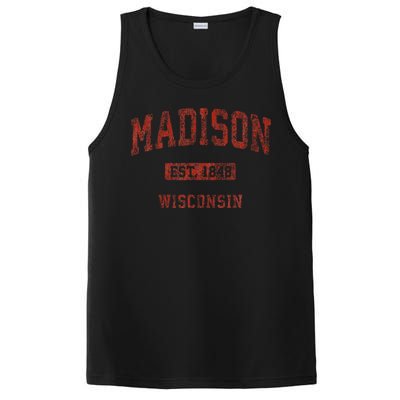 Madison Wisconsin Wi Vintage Athletic Sports Design PosiCharge Competitor Tank