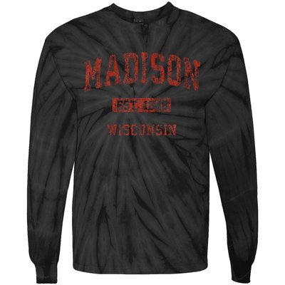 Madison Wisconsin Wi Vintage Athletic Sports Design Tie-Dye Long Sleeve Shirt