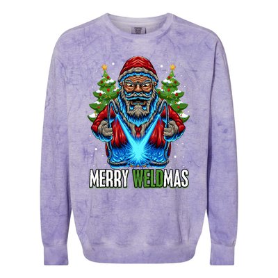 Merry Weldmas Welder Christmas Welding Worker Santa Colorblast Crewneck Sweatshirt