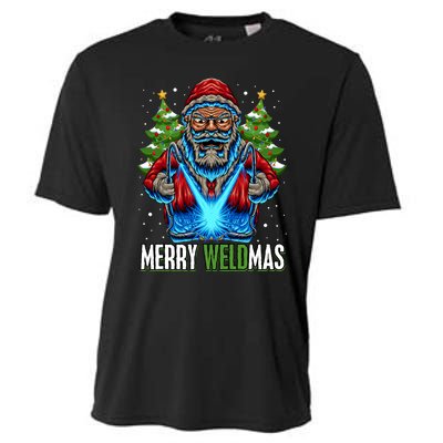 Merry Weldmas Welder Christmas Welding Worker Santa Cooling Performance Crew T-Shirt