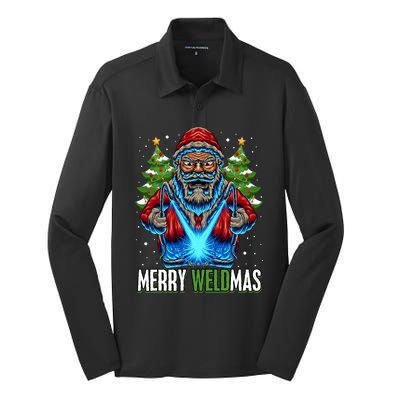 Merry Weldmas Welder Christmas Welding Worker Santa Silk Touch Performance Long Sleeve Polo