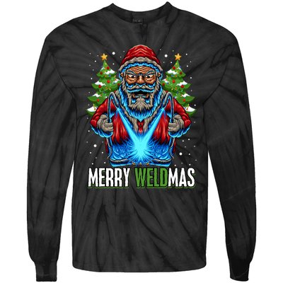 Merry Weldmas Welder Christmas Welding Worker Santa Tie-Dye Long Sleeve Shirt