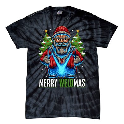 Merry Weldmas Welder Christmas Welding Worker Santa Tie-Dye T-Shirt