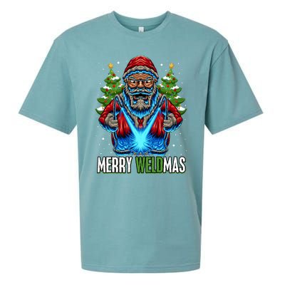 Merry Weldmas Welder Christmas Welding Worker Santa Sueded Cloud Jersey T-Shirt