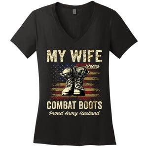 My Wife Wears Combat Boots Proud Army Husband Veteran Wife Women's V-Neck T-Shirt