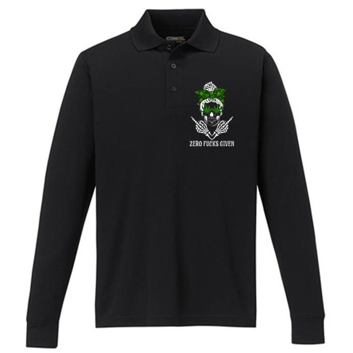 Men Women Weed Skull Cannabis Marijuana 420 THC Weed Lover Performance Long Sleeve Polo