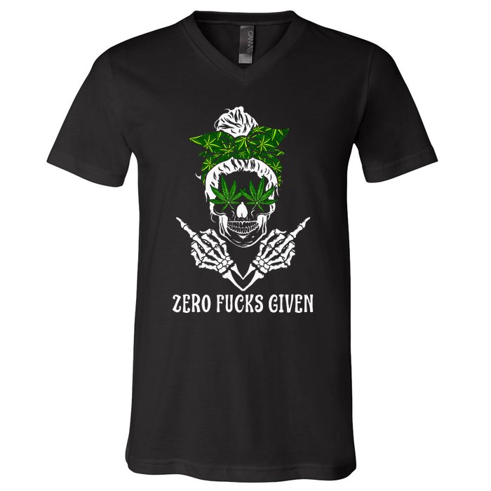 Men Women Weed Skull Cannabis Marijuana 420 THC Weed Lover V-Neck T-Shirt