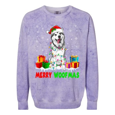 Merry Woofmas Xmas Lights Cute Siberian Husky Dog Pajama Great Gift Colorblast Crewneck Sweatshirt