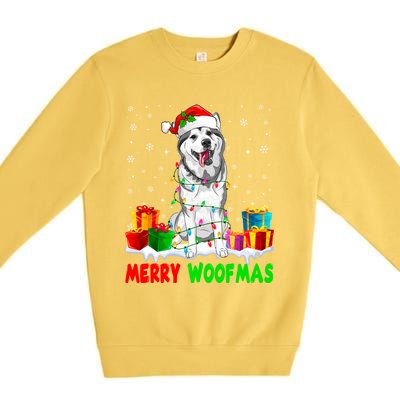 Merry Woofmas Xmas Lights Cute Siberian Husky Dog Pajama Great Gift Premium Crewneck Sweatshirt